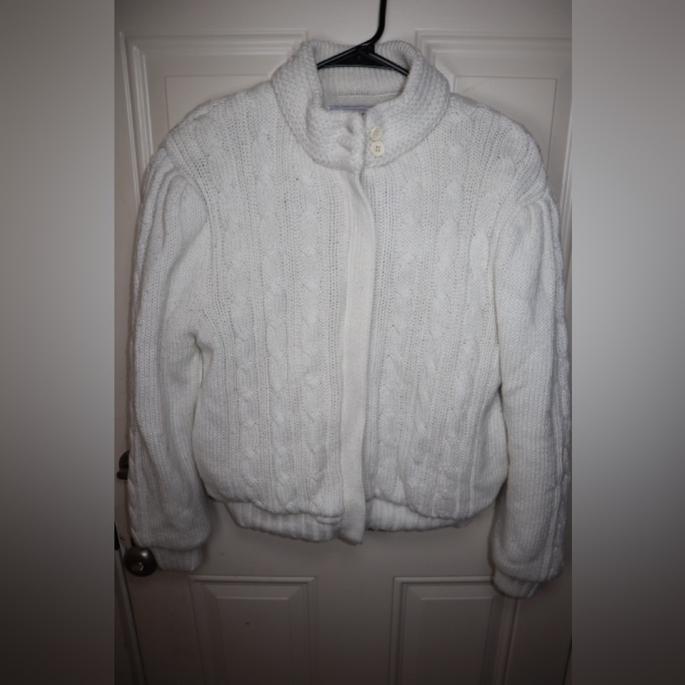 VINTAGE 80s Chill Chasers Cable Knit Zip Up Cardigan Sweater Size MEDIUM